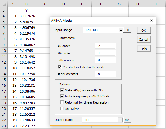 Real Statistics Arma Tool Real Statistics Using Excel