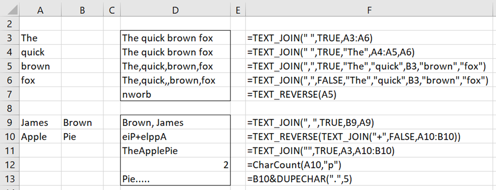 Text function examples